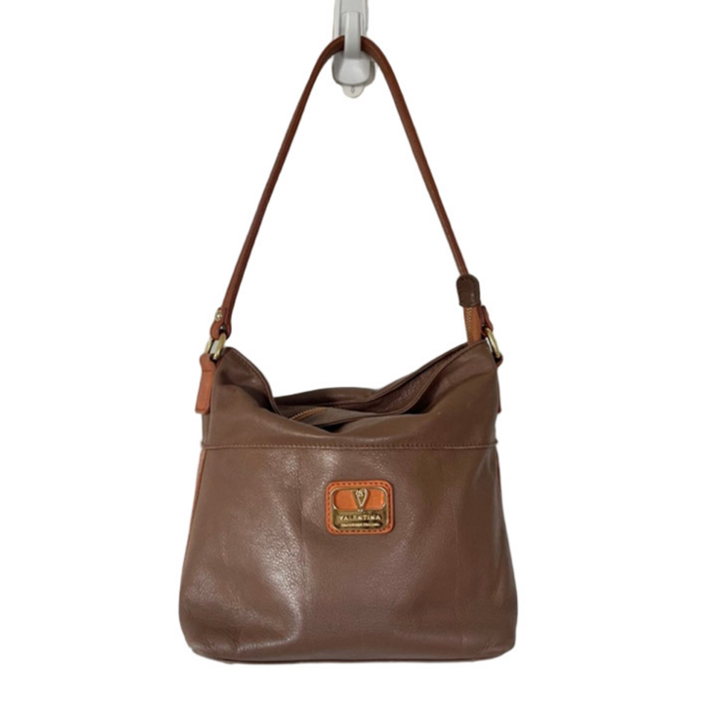 Vintage Valentina Brown Tan Genuine Leather Shoulder Bag Old Money Luxury Purse